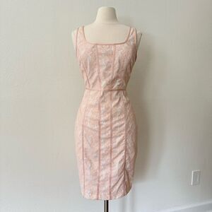 Cache VTG Dress Sleeveless Lace Satin Scoop Neck Sheath Dress Pastel Pink Size 1